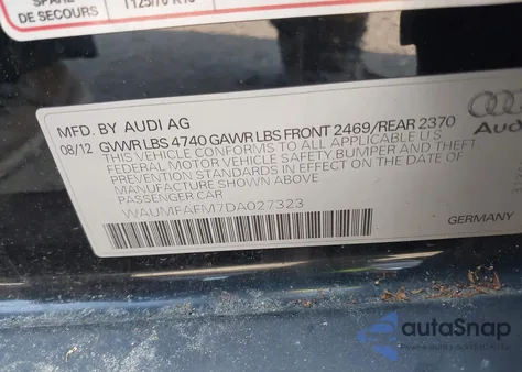 2013 Audi A3 Premium Plus from USA, damaged, VIN WAUMFAFM7DA027323